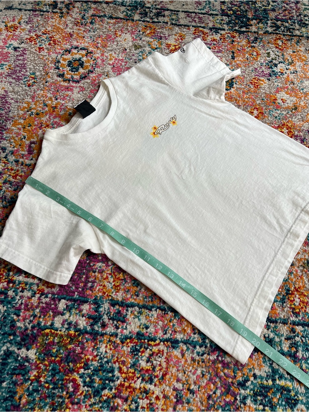 Vintage Rusty Cream Short Sleeve Tee Sunflower Logo Surf Graphic y2k 90s crop - Picture 10 of 10